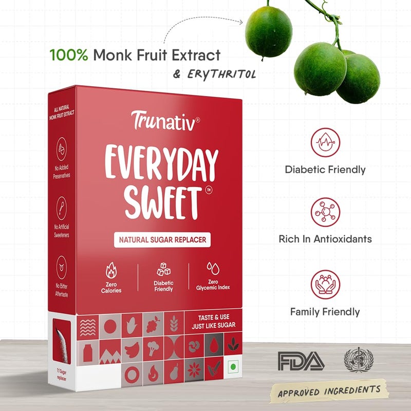 Trunativ Everyday Sweet | Monkfruit Sweetener Powder | Zero-Calorie Sugar Substitute | 1:1 Sugar Replacer for Cooking & Baking | Keto & Diabetic Friendly | 400g (Pack of 1) - Image 5